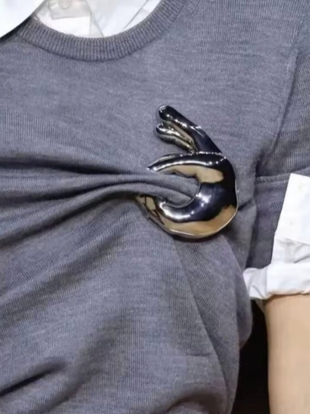 Nwot ZARA Silver Hand Sculptural Ok Brooch